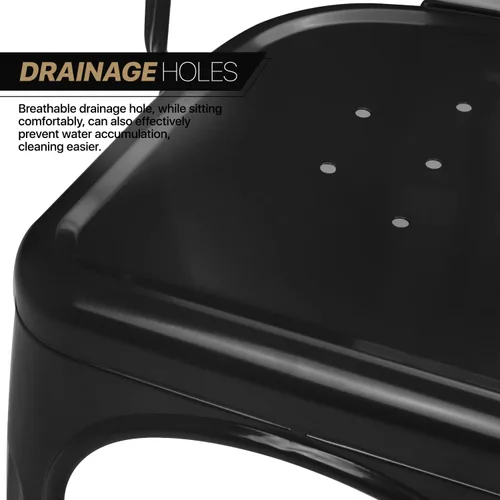 Miniatura 4 de MoNiBloom Juego de 4 sillas de comedor de metal de 18 pulgadas para interiores y exteriores, apilables, con respaldo alto para uso en el hogar, Negro
