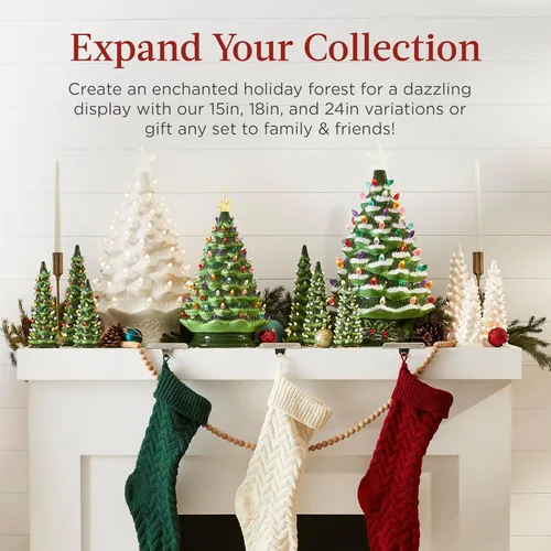 Miniatura 6 de Best Choice Products Juego de 3 árboles de Navidad de cerámica, decoración navideña de mesa pintada a mano con bombillas blancas cálidas, luces LED
