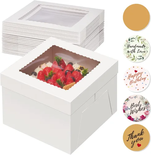 Kootek 15 cajas para tartas, caja de pastel de 10 x 10 x 8 pulgadas de alto con ventana, cajas blancas de panadería, cajas grandes para hornear,