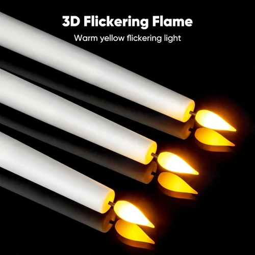 Miniatura 7 de 6 piezas de velas cónicas sin llama con control remoto y temporizador, 9.6 pulgadas de velas LED de plástico, velas blancas operadas por batería