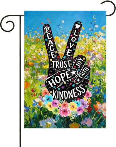 Peace Love - Bandera de 12 x 18 pulgadas, diseño de flores florales de primavera, para jardín, jardín, patio, decoración de doble cara para
