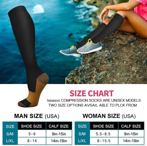 Miniatura 6 de Iseasoo - Calcetines de compresión y de cobre para hombre y mujer, para mejorar la circulación, correr, hacer senderismo y ciclismo, 15-20 mmHg (SM)