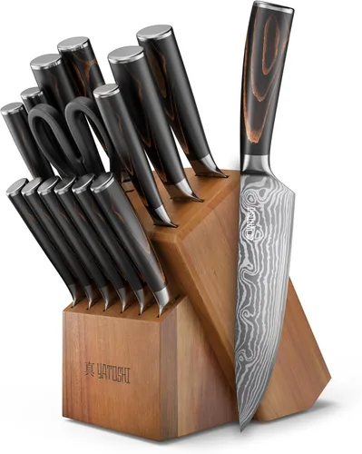 Miniatura 10 de Yatoshi Knives Juego de Bloques de Cuchillos de Cocina Magnéticos - Cuchillos Japoneses de Acero VG-10 de Alto Grado de 67 Capas, Afilados, Mango