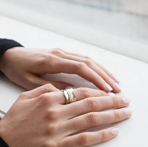 Miniatura 4 de Anillo de piedra de energía "BREEZE" con piezas giratorias de Cobre.