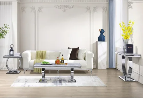 Miniatura 2 de Mesa de centro moderna, mesas de centro con pedestal de base en U plateadas para sala de estar, mesa de centro rectangular de 48 pulgadas en gris