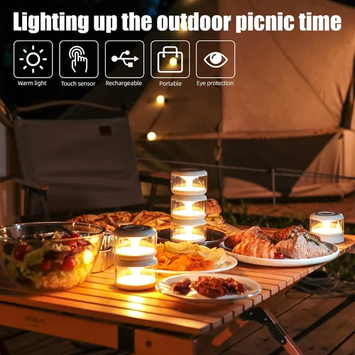 Miniatura 4 de oneleaf Luz de Ambiente Portátil LED Luz Nocturna, lámpara de vela, tres luces con base de carga, interruptor táctil recargable sin cable para baño