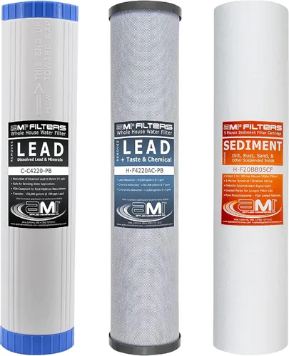Applied Membranes Inc. Reemplazo de cartucho de filtro de agua de 3 etapas para toda la casa, incluye cartuchos de filtro de sedimentos, carbono y