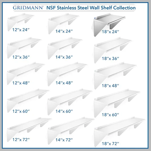Miniatura 7 de GRIDMANN Estante de montaje en pared de acero inoxidable de 18 x 24 pulgadas con protector contra salpicaduras, grado comercial, estantería