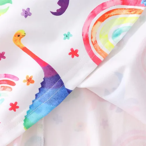 Miniatura 7 de Vestido de verano para niñas pequeñas Lindo patrón de girasol de dinosaurio, vestido casual de verano con volantes y mangas de mariposa