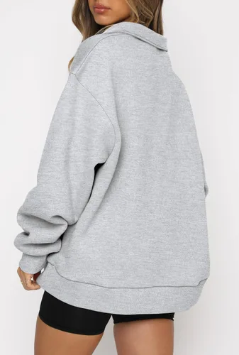 Miniatura 4 de CHICZONE Sudadera de manga larga con cremallera de un cuarto para mujer, sudadera moderna de otoño Y2K con bolsillos