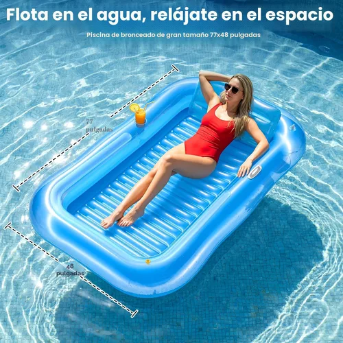 Miniatura 6 de Inflatable Tanning Pool Lounger Float with Sprinkler, 77" x 48" XL Tanning Pool for Adults with Pillow & Cup Holder, 6 in 1 Suntan Tub Sunbathing