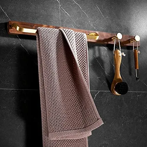 Miniatura 2 de Toallero de madera para toallero, soporte adhesivo para toallas sin perforación, gancho para cinturón montado en la pared para baño y cocina, 15.748