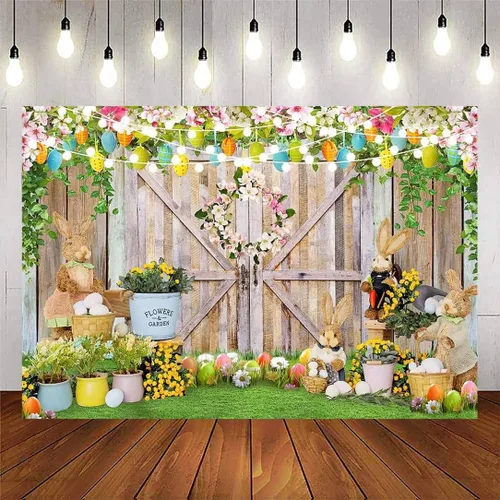 Avezano Fondos de Pascua de primavera para fotografía, pancarta de feliz Pascua, decoración de puerta de granero, conejito, huevos coloridos, baby