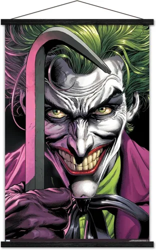 Trends International DC Comics The Joker - Póster de pared con barra de palanca, 22.37 x 34.00 pulgadas, paquete de impresión premium y colgador