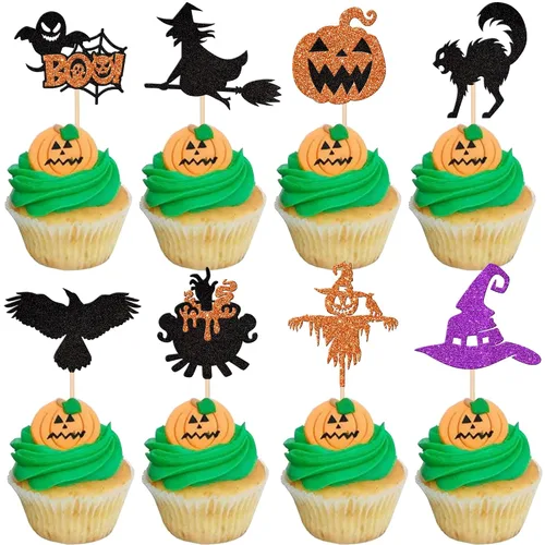 Miniatura 21 de 30 piezas de adornos para cupcakes con purpurina – Púas de cupcakes de Halloween para niños, cumpleaños, festival, fiesta, decoración de pasteles