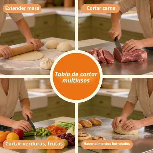 Miniatura 5 de Tabla de cortar, tablas de cortar de acero inoxidable 304 para cocina, tabla de cortar carne, tabla de cortar de metal para frutas, verduras, pan