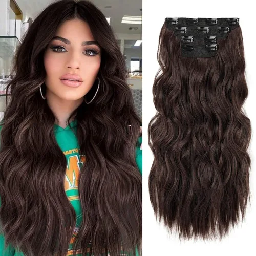 Miniatura 26 de REECHO Extensiones de cabello, 4 extensiones de cabello con clip, HE001, extensiones de cabello sintético suave natural para mujer, rubio claro