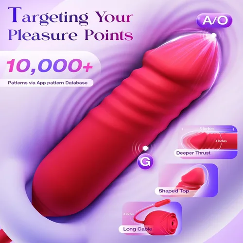 Miniatura 4 de Consolador vibrador juguetes sexuales para mujeres, juguete sexual MOOLIGIRL Rose con vibradores de punto G de empuje y 10 modos de succión