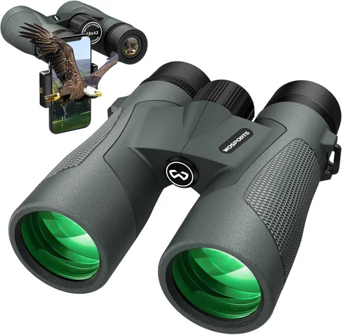 Prismáticos WOSPORTS de 10x42 para Adultos - Prismáticos Impermeables IP67 para Observación de Aves, Acampada, Senderismo