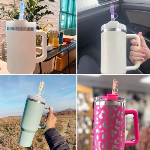 Miniatura 3 de AIERSA 5 piezas de cubiertas de pajita de silicona compatibles con vasos de 30 y 40 onzas, cubiertas de punta de pajita para accesorios de tazas