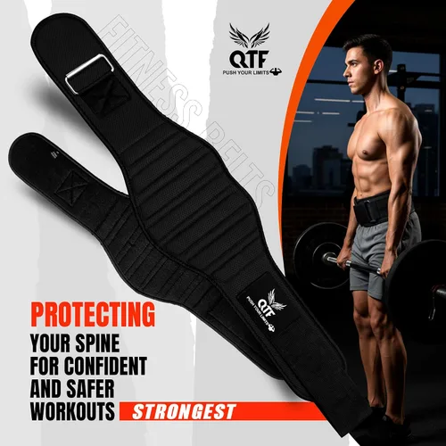 Miniatura 6 de QTF Cinturón de neopreno para levantamiento de pesas, ajustable de 6 pulgadas, soporte de gimnasio para estabilidad y apoyo lumbar, cinturón