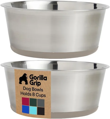 Miniatura 35 de GORILLA GRIP Tazones para perros, acero inoxidable 304 de grado alimenticio, con capacidad para 2 tazas cada uno (16 onzas líquidas) para alimentos