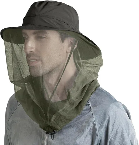 Miniatura 11 de Sombrero de pesca Sombrero de protección solar Red de cabeza de mosquito para exteriores Sombrero de cubo con malla de red oculta azul (Airy Blue)