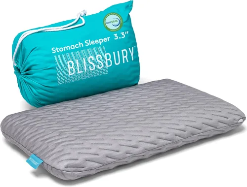 BLISSBURY Almohada para dormir boca abajo - Almohada delgada de espuma viscoelástica para quienes duermen boca abajo | Almohada ultra delgada para