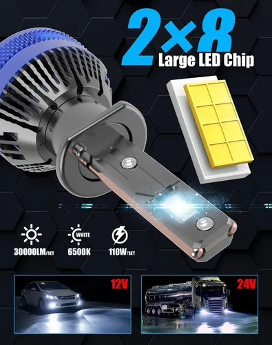 Miniatura 2 de Bombillas LED H1LL H1LL Super Bright 110W 6500K Blanco frío ventilador integrado y 2 tubos de cobre térmicamente conductores para vehículos UTV