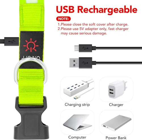 Miniatura 3 de Collar LED para Perros Vizpet, Collar para Perros Luminoso Ajustable Recargable por USB Super Brillante Luz de Seguridad Collares Brillantes