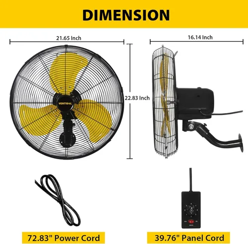 Miniatura 2 de VENTISOL Ventilador de pared de 20 pulgadas con oscilación, ventilador de pared industrial de alta velocidad para interior, comercial, residencial