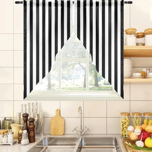 Miniatura 17 de zokyer Cortinas de ventana a rayas beige crema, modernas rayas verticales de 63 pulgadas de largo, 2 paneles, cortinas bohemias neutras para niños