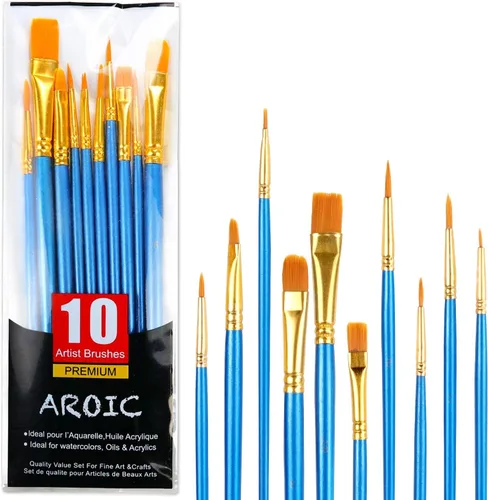 Miniatura 24 de AROIC Pinceles de pintura acrílica, 6 paquetes/60 piezas, juego de pinceles de nailon para pintura al óleo para acuarela, kits profesionales de Rosa