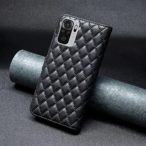 Miniatura 2 de Case for Xiaomi Redmi Note 10 4G/Note 10S,Rhombus Lambskin Pattern Premium Leather Wallet Kickstand Flip Case Magnetic Clasp Cover Black