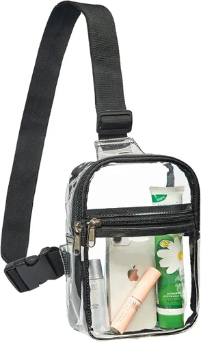 Riñonera pequeña transparente, bolsa transparente resistente, bonita mochila cruzada en el pecho para mujeres y niñas, Negro, S, Bolso de pecho