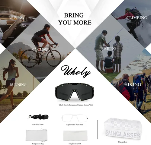 Miniatura 8 de Ukoly Gafas de sol para ciclismo, correr, béisbol, pesca y golf para hombres y mujeres, gafas de sol deportivas con lente HD UV400 de 620