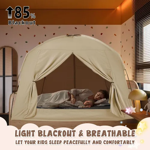 Miniatura 3 de Tiendas de cama para niños y adultos, portátil, 100% transpirable y 85% opaca, tienda de juegos y sueños para niños pequeños, 3 puertas gran espacio