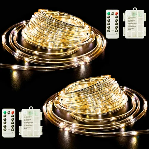 Miniatura 9 de Tira de luces LED que funciona con pilas, cadena de luces de hadas de 40 pies, 120 LEDs, 8 modos, para exteriores, impermeable