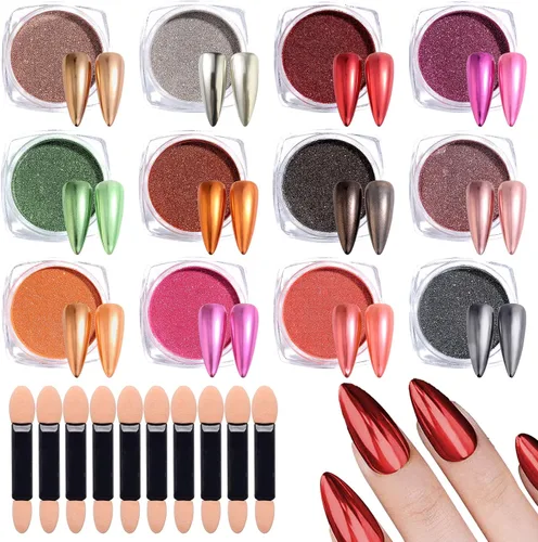 Miniatura 9 de WOKOTO Polvo de uñas de cromo perla blanca para arte de uñas, efecto espejo holográfico Aurora, polvo cromado, concha iridiscente, pigmento de arte