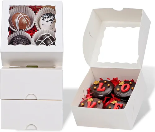 Miniatura 9 de RomanticBaking 51 cajas de panadería de 5 x 5 x 2 pulgadas, cajas de galletas con ventana, cajas de pastelería para macarrones, postres, magdalenas