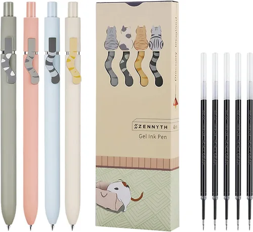 BXCNCKD Lindo bolígrafo para gatos, bolígrafo telescópico de garra de gato, lindo bolígrafo kawaii, bolígrafo de tinta negra japonesa con 5