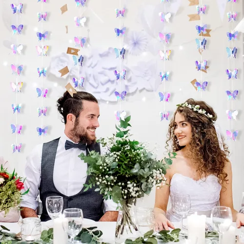 Miniatura 3 de Zonon 4 piezas de 4 guirnaldas de mariposas para decoración de fiesta, pancarta floral de mariposas, decoración colgante para jardín, boda