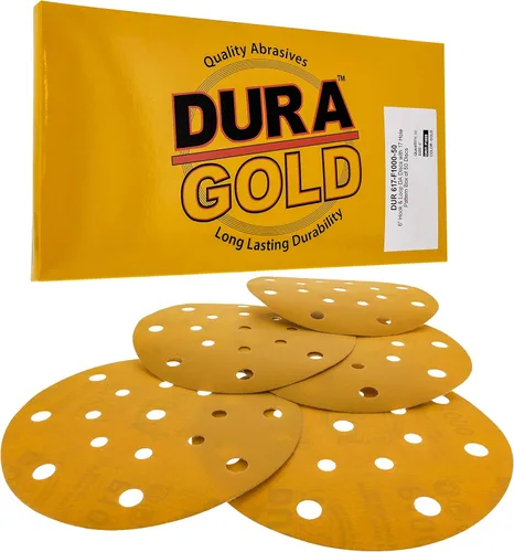 Miniatura 12 de Dura-Gold Discos de lijado dorados de 6 pulgadas de alta calidad, grano 80 (caja de 50), papel de lija de gancho y bucle sin polvo con patrón de 17