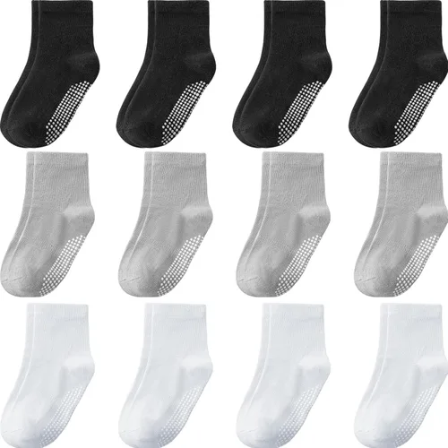 Miniatura 13 de Calcetines antideslizantes para bebés y niños pequeños, de algodón, 12 unidades, calcetines de tobillo lindos para recién nacidos, niños y niñas