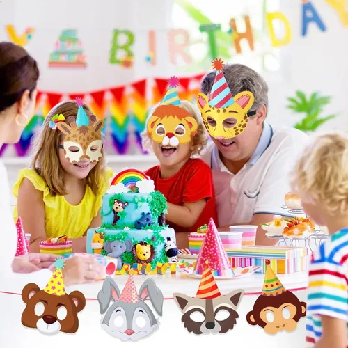 Miniatura 4 de 10 máscaras de fiesta de animales, máscara de fieltro de selva para niños, divertidas máscaras de cumpleaños, suministros de fiesta temática