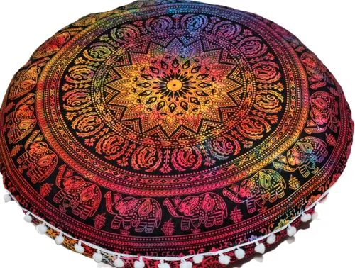 Miniatura 8 de CRAFT KALA Funda de cojín de 81,2 cm para meditación en el suelo, redonda, para asiento, estilo hippie, decorativa para adultos, bohemia