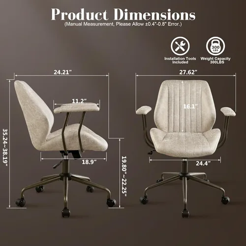 Miniatura 2 de Silla ergonómica de escritorio de oficina en casa, silla giratoria de 360° con reposabrazos extraíbles, silla moderna de mediados de siglo para Beige