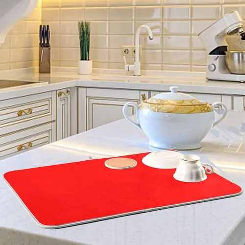 Miniatura 6 de Tapete rojo para secar platos pequeños, accesorios de cocina, tapete escurridor de platos de microfibra, resistente al calor, 16 x 18 pulgadas