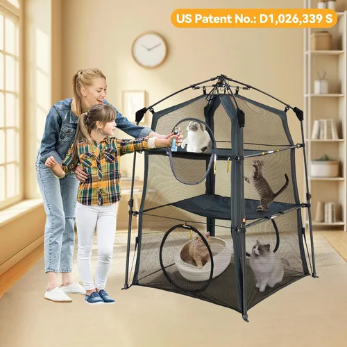 Miniatura 8 de Cerca para Gatos con Torre y Tienda de Campaña para Gatito y Gato para Interior y Exterior, Jaula para Gatos de 3 Niveles Interior, X-Grande Catio