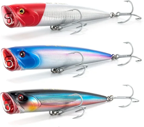 Miniatura 15 de Dr.Fish Popper - Señuelos de pesca de agua salada, 4/5.5 pulgadas GT Popper VMC anzuelos agudos señuelos de pesca para lubina, lucio, salmón en alta